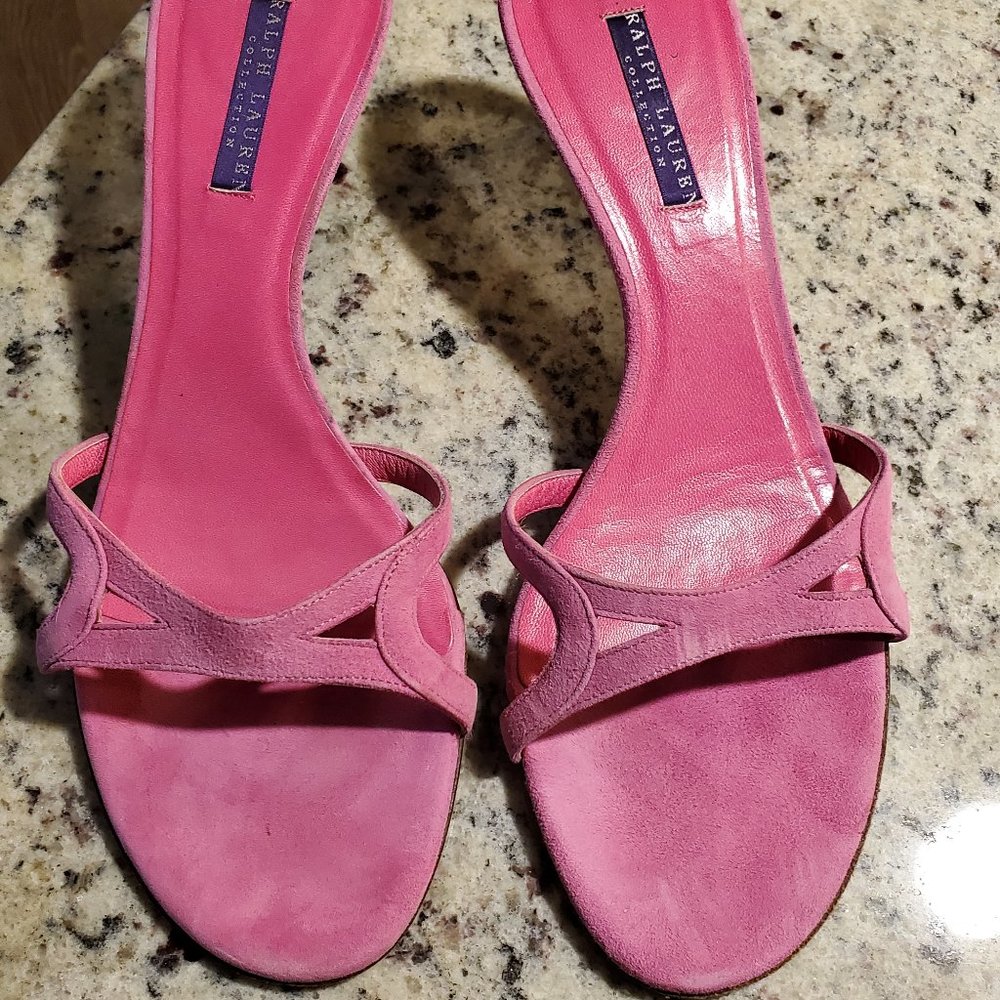 Ralph Lauren Collection Pink 3" heeled suede sandals  Size 10